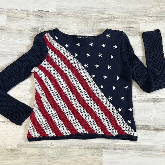 Norton Studio USA Flag Crochet Sweater Size PS. Patriotic - Picture 1 of 8